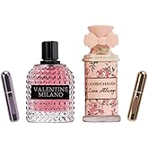 Valentine Milano and Lavish Haven Perfume Gift Set for Women EDP – (3.4oz x2) Cedarwood & Gardenia Fregrance Perfume Set with a Modern Elegant Twist, Plus 2 Refillable 5ml Travel Spray Bottles.