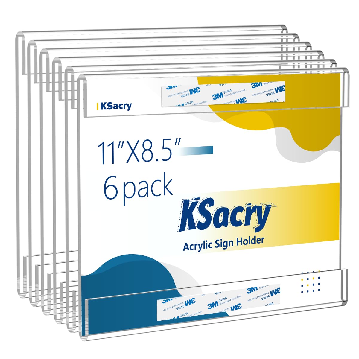 Photo 1 of 6 Pcs Acrylic Sign Holder 11 x 8.5, Horizontal Wall Mount Sign Holders with 3M Adhesive, Clear Plastic Frames Paper Display Sign Holders for Office, Home, Store, Restaurant - No Drilling