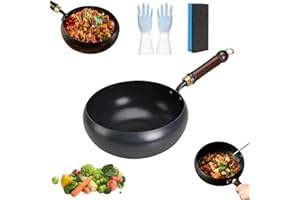 Uncoated Thick Iron Pot, Japanese Cast Iron Pan, Multifunctional Non-Stick Cast Irons Wok with Lid, High Purity Irons Frying 