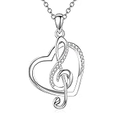 YONFQE Music Note Necklace S925 Sterling Silver Musical Symbols Pendant Cubic Zirconia Jewelry Gifts for Men Women