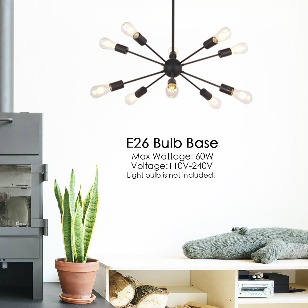 Sputnik Chandelier 10 Light Black Modern Pendant Lighting Industrial Vintage Ceiling Light Fixture UL Listed by BONLICHT