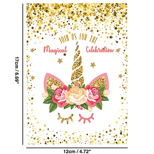 24 Unicorn Invitations Large Set Giltter Unicorn Face with 24 Envelopes Double Sided - Thumbnail 5