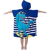 growell Hooded Kids Beach Towels - Toddler Bath Towel Girls Boys Swim Cover-ups for Ages 1 to 6 Kids Pool Towels Quick Dry Lightweight Soft Microfiber Poncho Towel 24x23 (Dinosaur Navy)