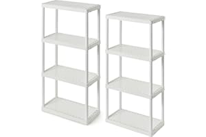 Gracious Living 4 Shelf Fixed Height Solid Light Duty Storage Unit 12 x 24 x 48 for Home, Garage, Basement, & Laundry, White (2 Pack)
