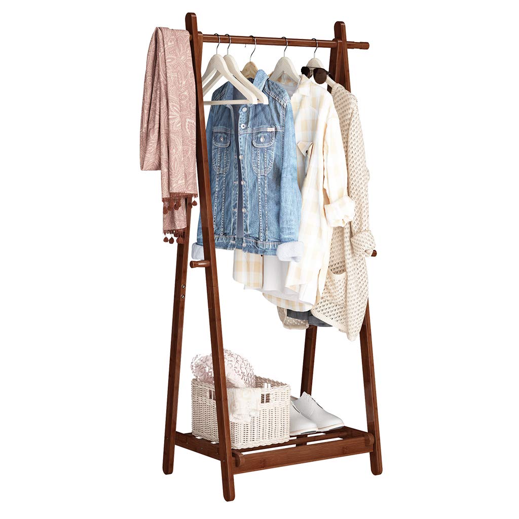 LANGRIA Foldable Bamboo Clothes Rack Stand With Vertical Hanging Rod