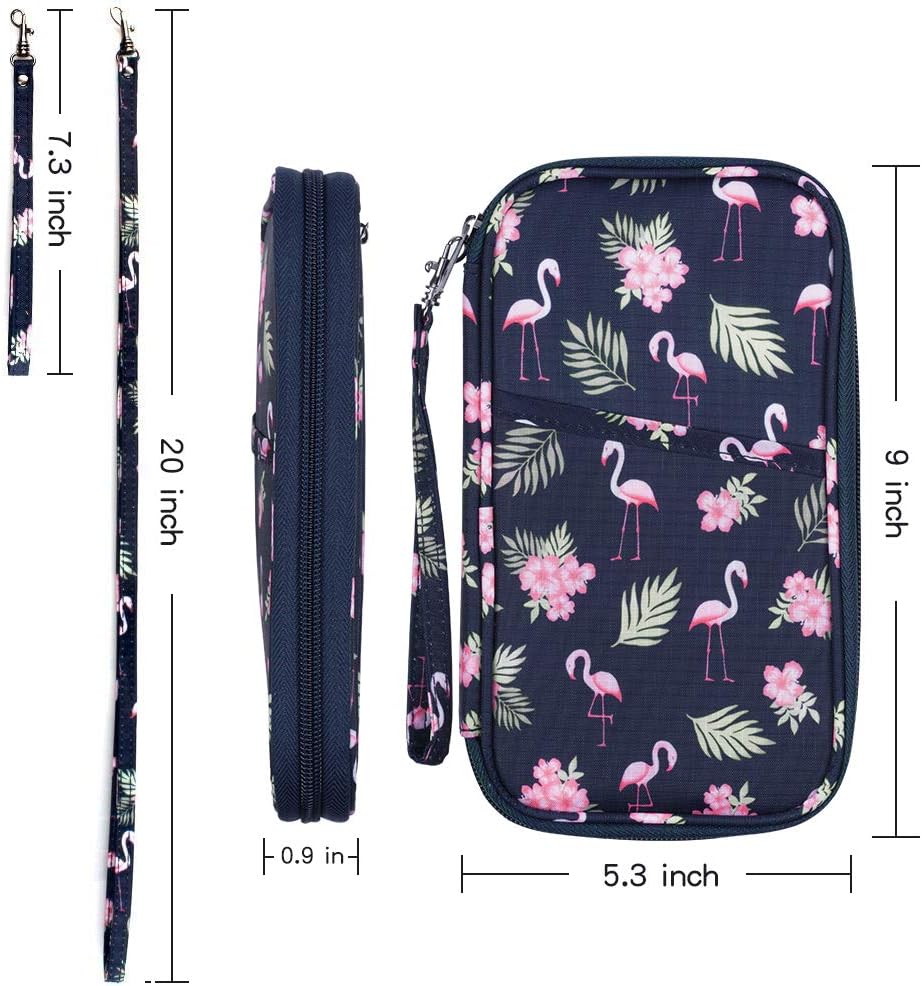  | RFID Blocking Passport Wallet, Family Travel Passport Holder Document Organizer Bag with Wrist & Neck Double Strap (Large RFID-Flamingo) | Passport Wallets