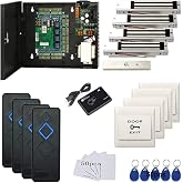 MENGQI-CONTROL 4 Door Access Control System with 600lbs Magnetic Lock Entry Access Control Panel 110V Power Supply Box RFID Reader Exit Button Enroll USB Reader RFID Card Key Fob APP Remote Open Lock