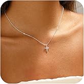Hergory Cross Necklace for Women,Dainty 14K Gold Silver Plated Cross Choker Pendant Jewelry Non Tarnish Trendy Simple Circle Chain Small Necklace Birthday Faith Jewelry Gifts