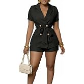 Ophestin Pant Suits for Women Dressy Summer Sexy V Neck Short Sleeve Blazer Sets 2 Piece Outfit Business Work Outfit 2026