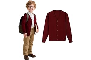 HILEELANG Kids Boy Girl School Uniform Cardigan Sweaters V-Neck Basic Solid Button Knitted Cardigan