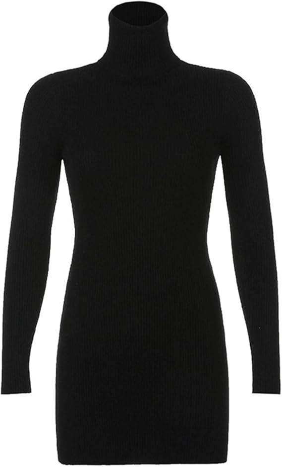 Amazon Co Jp ワンピース レディース ロング ニット セーター スリム タイト ニットワンピース セーターワンピース ハイネック 長袖 無地 黒 二次会用 パーティー デート ロング丈 ボタン インナーワンピース 秋冬 着やせ エレガント 秋冬 服 ファッション小物