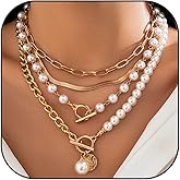 Gold Layered Necklaces for Women Pearl Chocker Paperclip Chain Cuban Link Snake Chain Coin Pearl Pendant OT Clasp Stackable Chocker Necklaces Jewelry Gift for Women