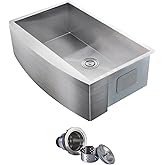 Comllen Commercial 33 Inch 304 Stainless Steel Farmhouse Sink, Single Bowl Kitchen Sinks 16 Gauge 9 Inch Deep Handmade Underm