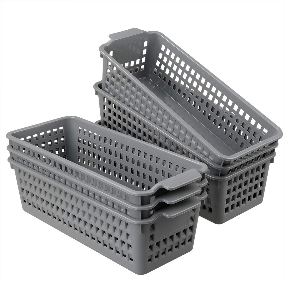 Neadas Grey Small Plastic Rattan Storage Basket, Plastic Basket for Storage, Set of 6