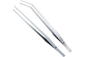 OIIKI 2PCS Stainless Steel Tongs Tweezers, Polished Extra-Long 15 inch Staright Tongs Tweezer, 15 inch Curved Aquarium Tweeze