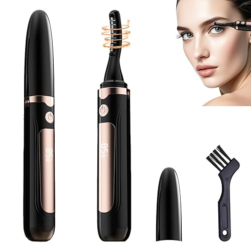 Heated Eyelash Curler-USB Rechargeable Electric Eyelash Curler- Eyelash Curlers Heated 4 Temperature Modes Fast Heat Up Within 3s - 24 Hours Long Lasting- with Led Display for Women Girls(Black)