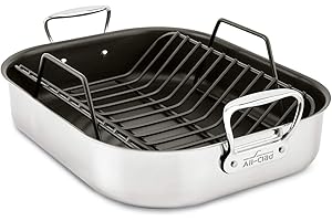 All-Clad Specialty Stainless Steel Large Roaster with Nonstick Rack 13x16 Inch Oven Broiler Safe 500F Roaster Pan, Pots and Pans, Cookware Silver