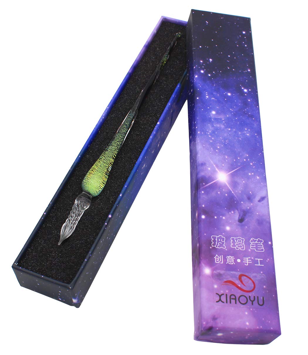 Xiaoyu Glass Dip Pen Vintage Handmade Glass Signature Pen Starry Sky Crystal Dip Sign Pen Gift Calligraphy Pen - D