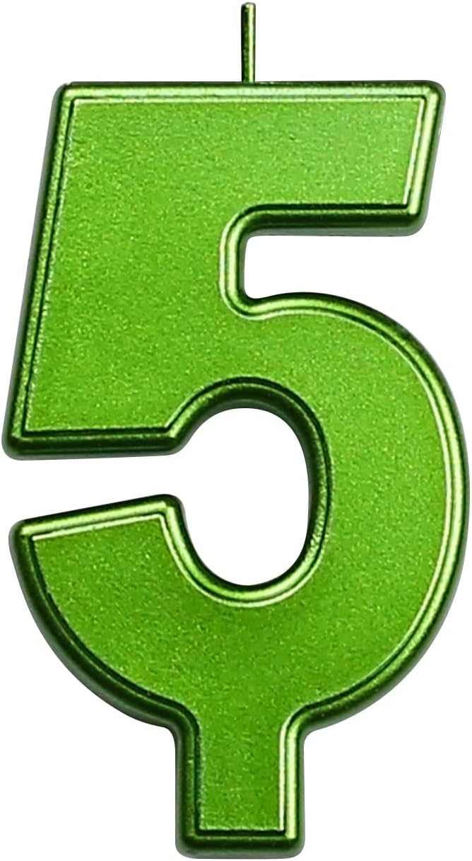 Candles & Holders - DERVENTA Birthday Candles Big Numbers Green 3.7 inch Party Cake Topper 1 Piece (Number 5 Green)