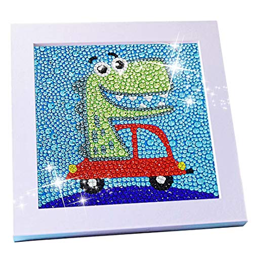 qiaoniuniu 5D Diamond Painting for Kids, Painting by Number Kits, Arts Crafts Supply Set, Mosaic Making for Home Wall Decor Gifts for Christmas Birthday (Dinosaur)