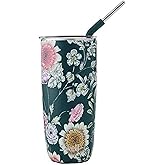 S'well Stainless Steel Tumbler with Straw and Slide-Open Lid, 24oz, Midnight Botanical Triple Layered Vacuum Insulated Containers Keeps Drinks Cold for 18 Hours and Hot for 5, BPA Free