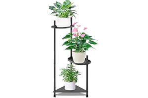 KHayRovies 3 Tier Plant Stand Indoor Tall, Black Corner Tiered Plant Stand for Indoor Multiple Plants, Metal Flower Pot Stands Outdoor Holders Plant Shelf Display Rack for Balcony Living Room Garden