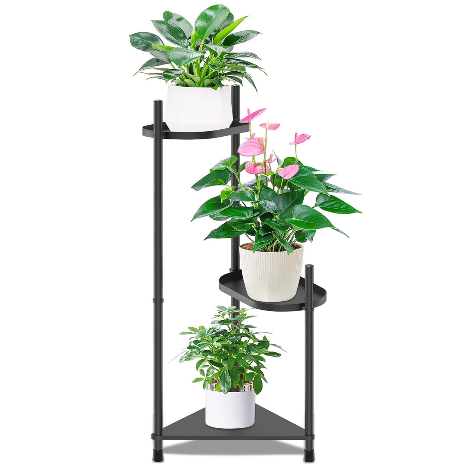 Photo 1 of KHayRovies 3 Tier Plant Stand Indoor Tall, Black Corner Tiered Plant Stand for Indoor Multiple Plants, Metal Flower Pot Stands Outdoor Holders Plant Shelf Display Rack for Balcony Living Room Garden