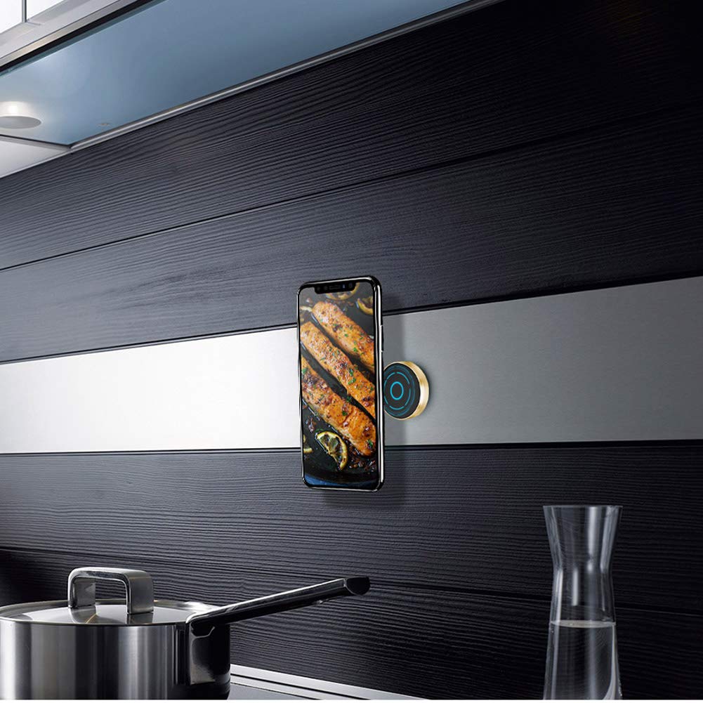 2pcs Magnetic Car Phone Holder,Universal Wall Desk Metal Magnet Sticker Mobile Stand Phone Holder Car Mount Support (Black+Gold)