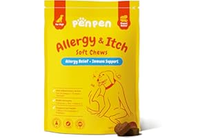 PENPENPET Dog Allergy Relief Chews, Dog Itching Skin Relief, Omega 3 for Dogs Itch Supplement, Relieve Seasonal Allergy, Provide Immune Support (Peanut Butter Chews, 50ct)