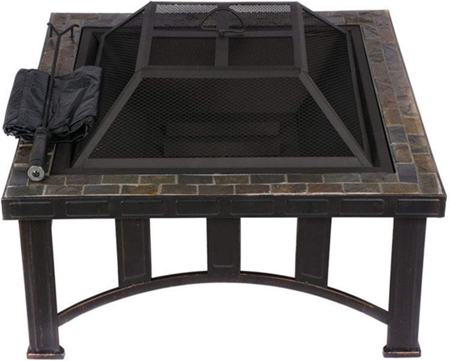 LIN· Mesa Cuadrada para fogatas, Fogón Exterior con Parrilla para