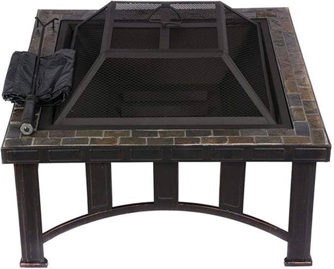 LIN· Mesa Cuadrada para fogatas, Fogón Exterior con Parrilla para