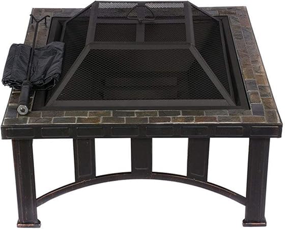 LIN· Mesa Cuadrada para fogatas, Fogón Exterior con Parrilla para