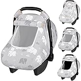 Windproof Baby Car Seat Cover, 3D Mink Dot Infant Car Seat Canopy with Breathable Mesh Window, Baby Carrier for All Seasons, Easy Access Carseat Covers Snug Fit Infant Stroller(Elephant)