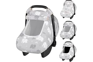 TANOFAR Windproof Baby Car Seat Cover, 3D Mink Dot Infant Car Seat Canopy with Breathable Mesh Window, Elephant