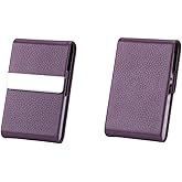 SEIWEI Business Card Holder Case PU Leather Business Card Case Metal Name Card Holder Pocket Carrier for Men & Women with Magnetic Shut - Purple