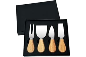 Cheese Knife Set: 4-Piece Stainless Steel Set with Acacia Wood Handles - Charcuterie Board & Gift Box Included for Parties & 