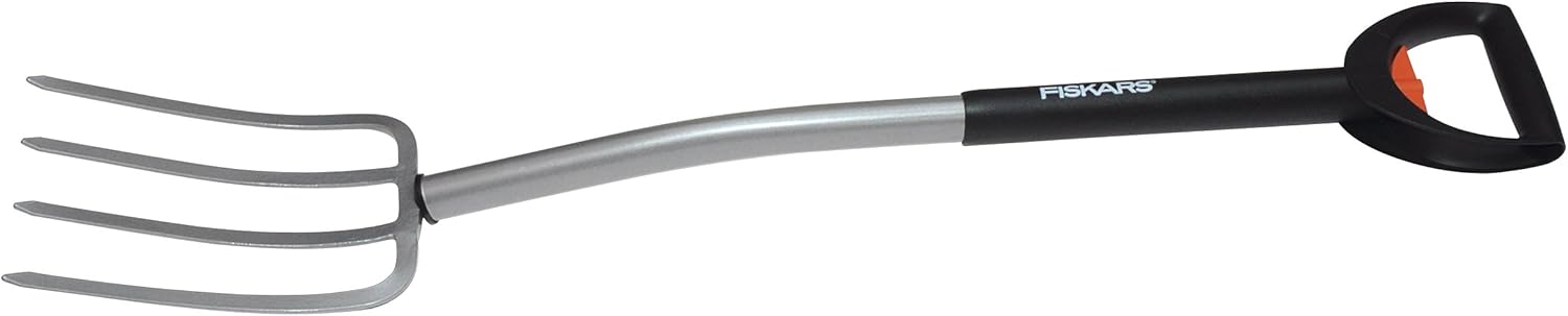 Fiskars Teleskop-Spatengabel für harte, steinige Böden, Mit 4 Zinken, Länge 1,05 m bis 1,25 m, Hochwertiger Borstahl, Schwarz/Silber, SmartFit, 1000630