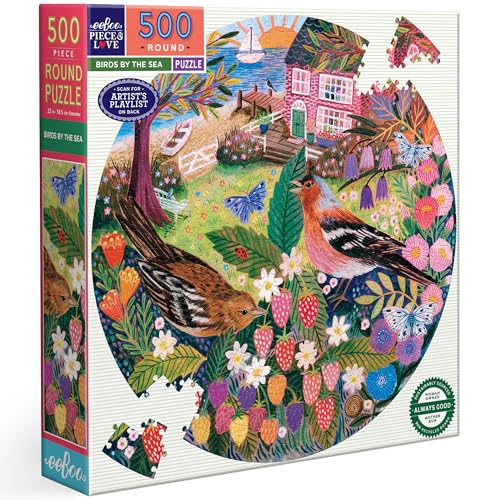 eeBoo 500 Piece Puzzle - Birds by The Sea Jigsaw Puzzle for Adults, Circular with 23" Diameter Made with Recycled Board & Vegetable-Based Ink