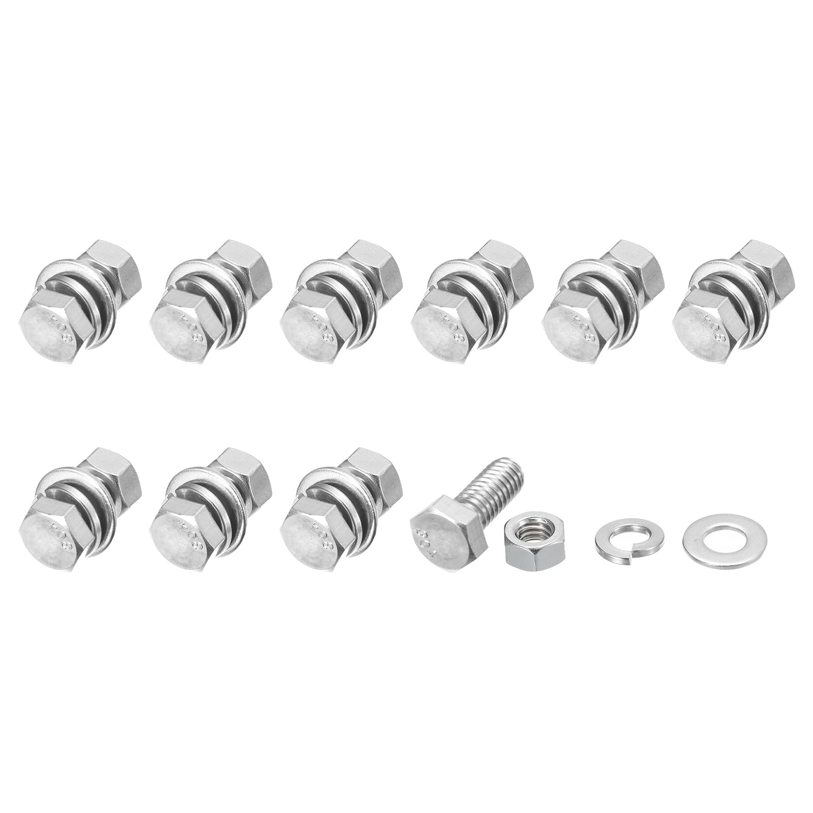 METALLIXITY Hex Head Screws Bolts, Nuts, Flat & Lock Washers Kits (5/16-18x1") 10 Set, Stainless Steel Fully Threaded Machine Screws Bolt Set - for Home Appliance Equipment