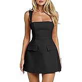 BORIFLORS Women's Sexy Square Neck Bodycon Mini Dresses Sleeveless A Line Party Short Dress