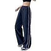 Shebote Womens Parachute Pants Wide Leg Baggy Pants Y2K Elastic Waist Jogger Sweatpants Track Pants Streetwear