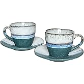 Bosmarlin Stoneware Coffee Cup Mug with Saucer Set of 2 for Latte, Cappuccino, Tea, Oz, Dishwasher and Microwave Safe (Green, 2)
