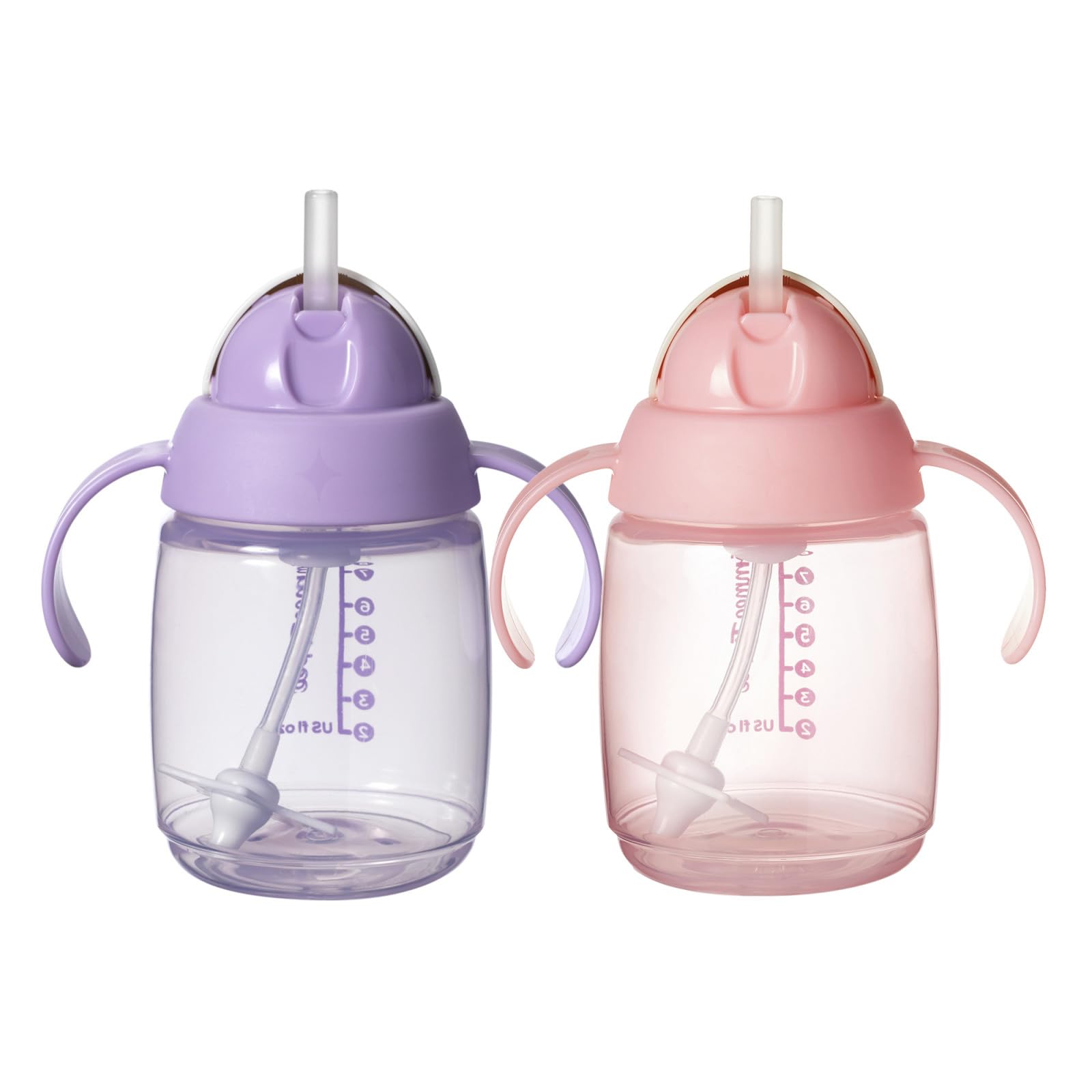 Photo 1 of Tommee Tippee Starter Straw Cup, Easy Transition Toddler Cup For 6 Months+, 10oz with Silicone Weighted Straw and Easy-Hold Handles, Pack of 2, Pink and Purple