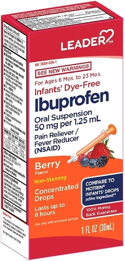 Amazon Com Leader Infants Dye Free Ibuprofen Drops Berry Flavor 1 Fl Oz Health Personal Care