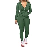 AUXDIO Women 2 Piece Outfits Casual Workout Sets Bodycon Tracksuit Zip Up Long Sleeve Hoodle Jacket Jogger Pants Set