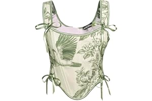 Corset Femme Tops Floral Renaissance Pirate Overbust Boned Bustier Tops Green Size 10
