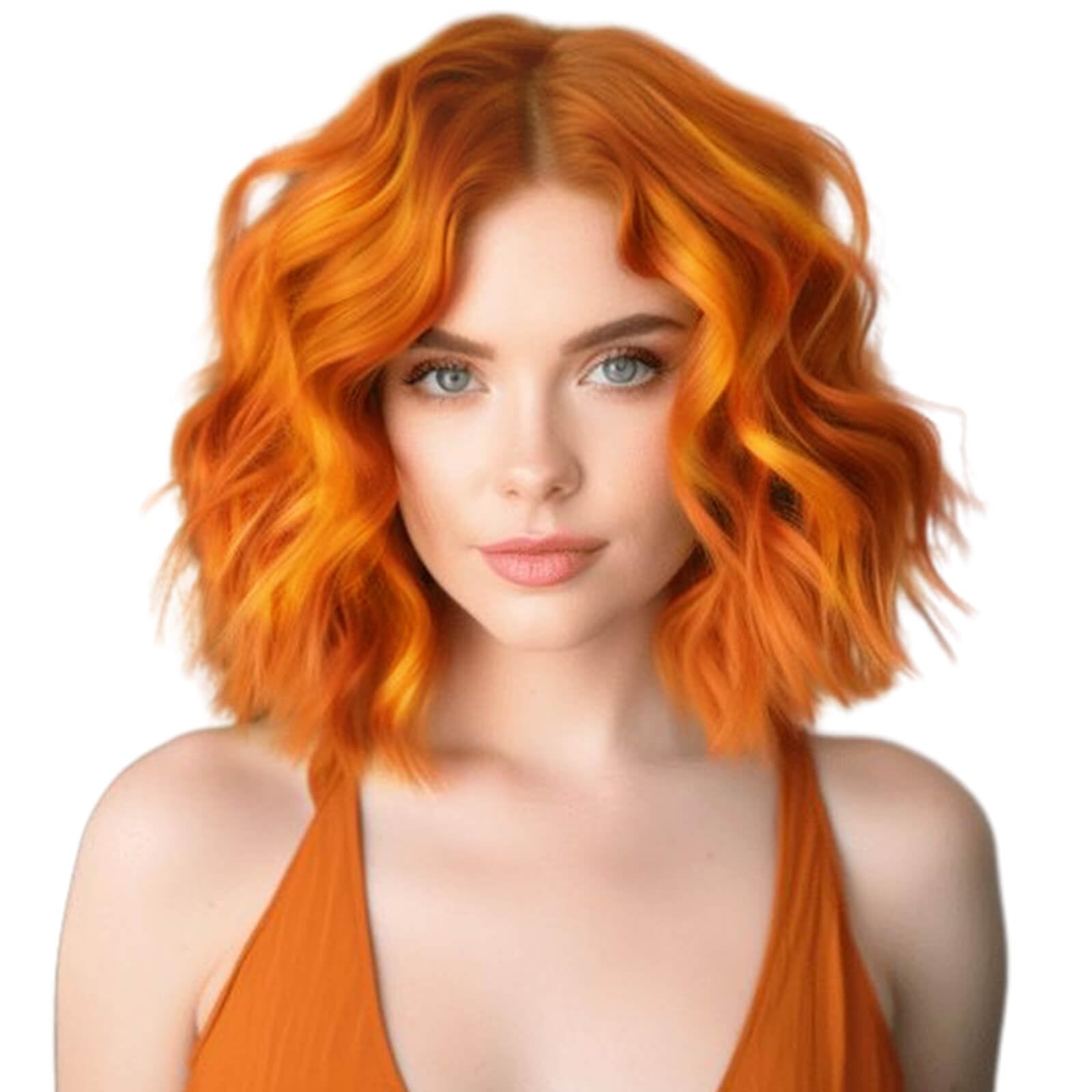 BECUS 12In Short Ginger Bob Wig for Women with Bangs, Natural Curly Wavy Synthetic Wig for Daily Wear, Halloween, Party & Cosplay — image 1