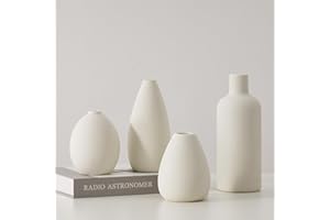 CEMABT White Ceramic Vase Set - 4 Small Vases for Flowers, Unique Flower Vases for Centerpieces, Decorative Modern Vases for 