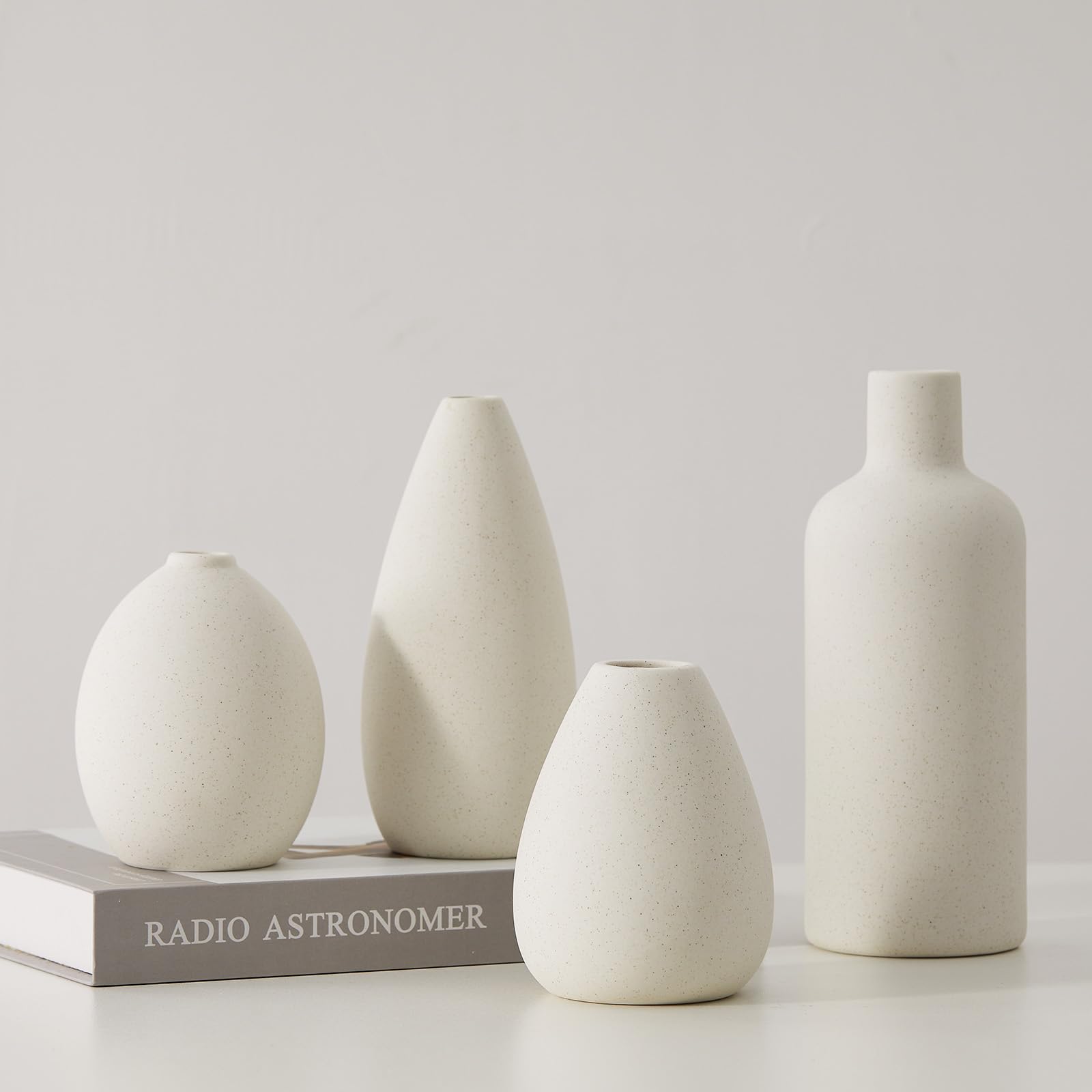 CEMABT White Ceramic Vase Set-4 Small Vases for Flowers, Unique Flower Vases for Centrepieces, Decorative Modern Vases for Home Decor