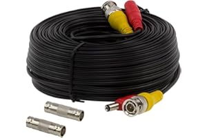 InstallerCCTV 100ft Pre-Made All-in-One BNC Video and Power Cable with Connector for Surveillance CCTV Security Camera Video System - Black